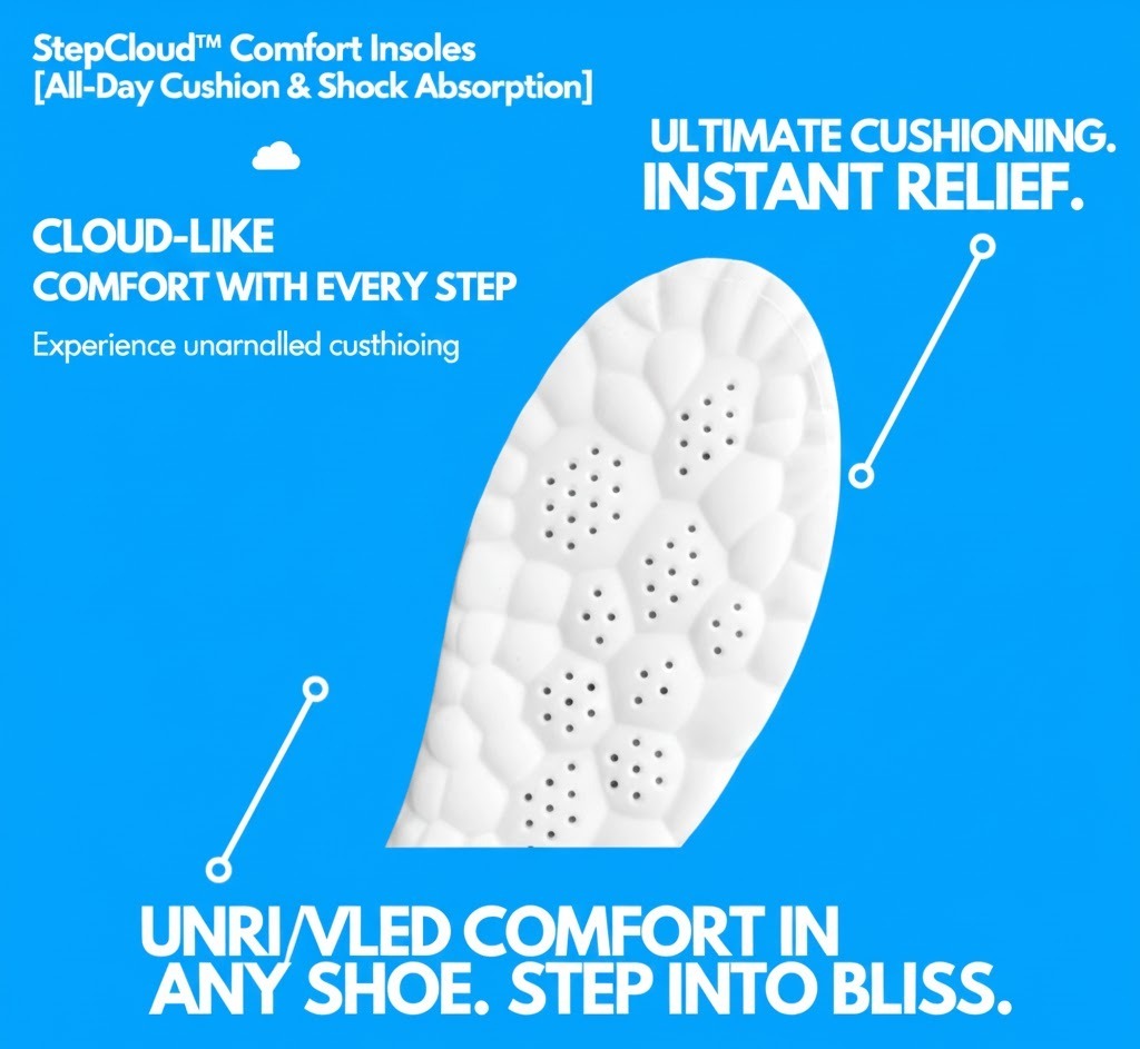 All Day Cushion Comfort Insoles – StepCloud™ Shock Absorbing Support